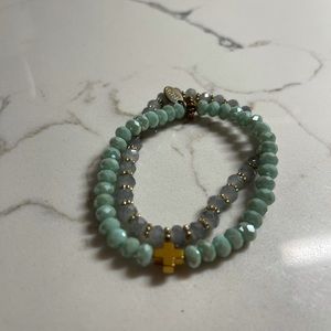 Turquoise Periwinkle and Gold Beaded Bracelets